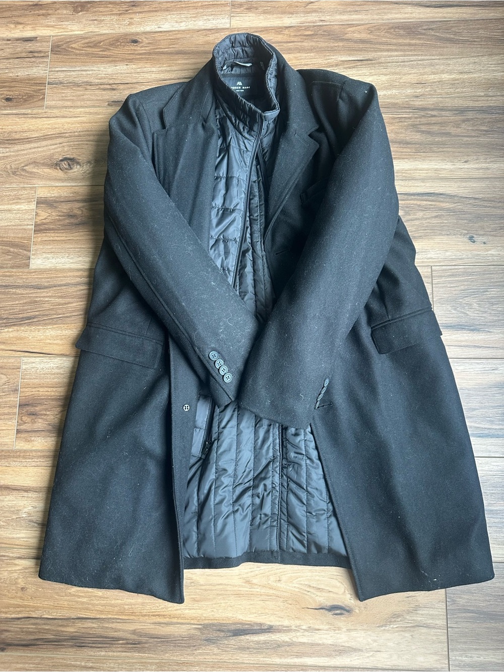 Andrew Marc Black Men's Pea Coat with Quilted Liner